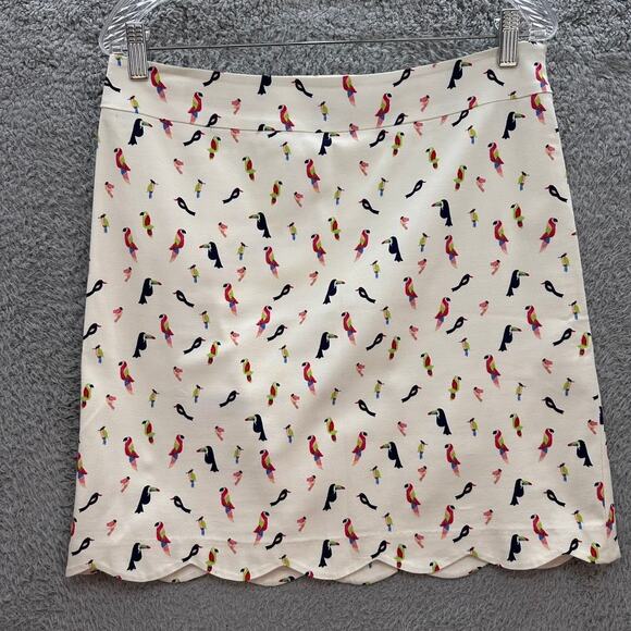 Talbots Size 8 Petite Pencil Skirt Bird Design Colorful Scalloped Hem Fun Beach - Picture 2 of 10